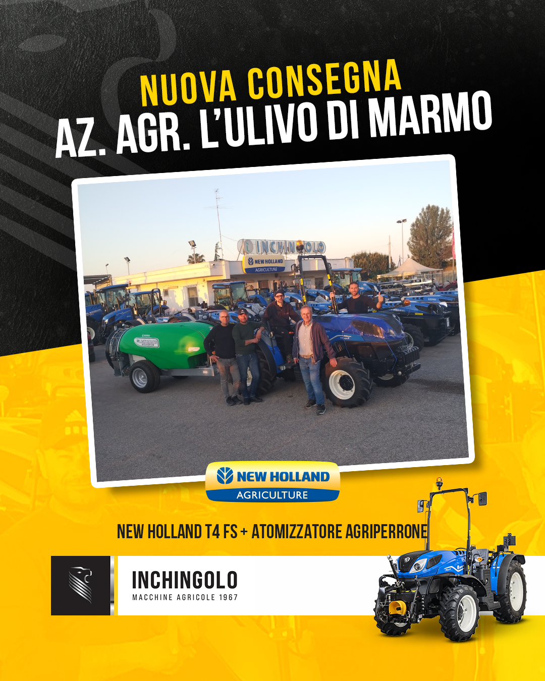 New Holland T4 FS e l’atomizzatore Star PRM da 2000 lt consegnati ad Andria