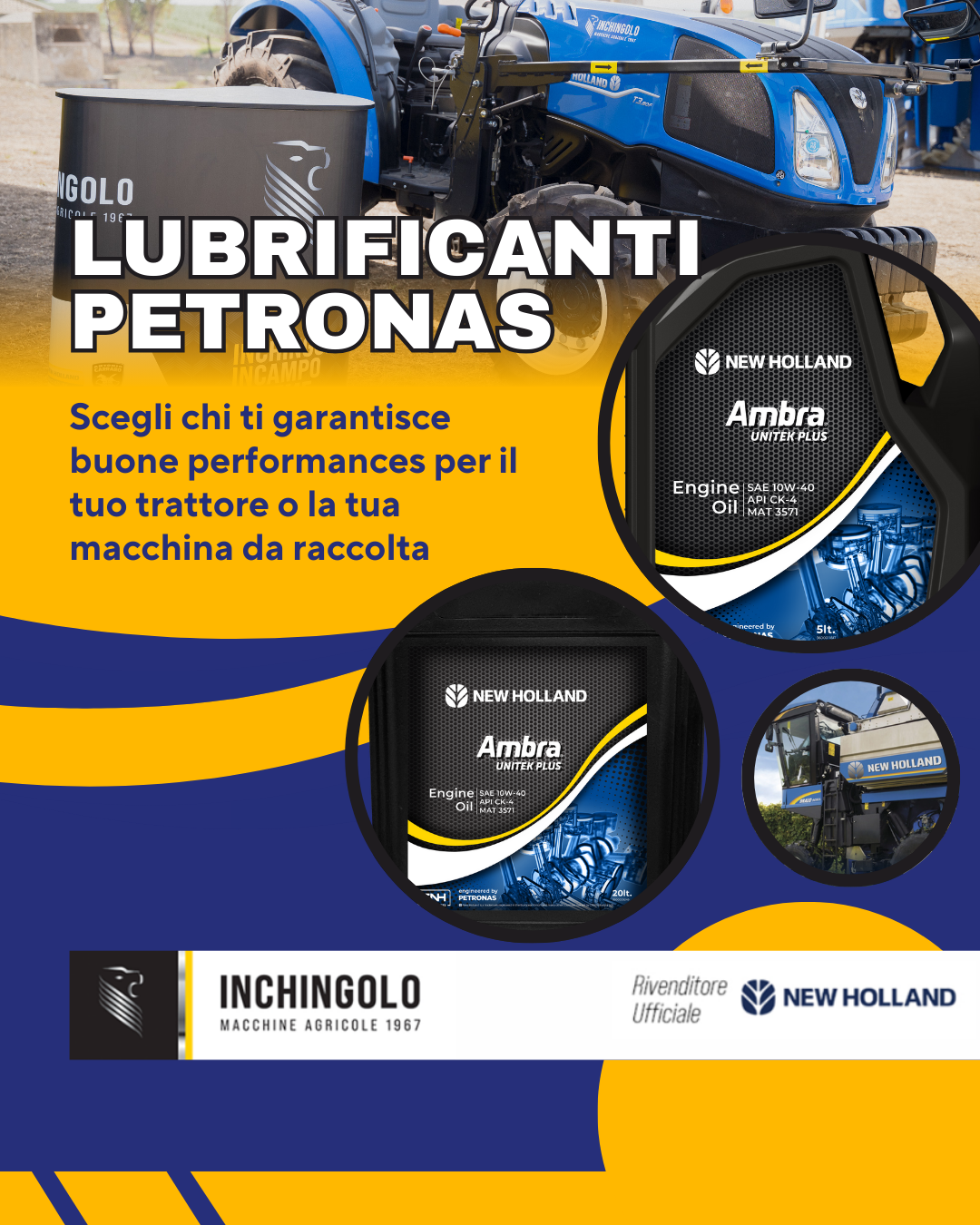 Garantisci la qualità della lubrificazione per il tuo trattore e le tue macchine da raccolta con i lubrificanti Petronas “Ambra Unitek”!